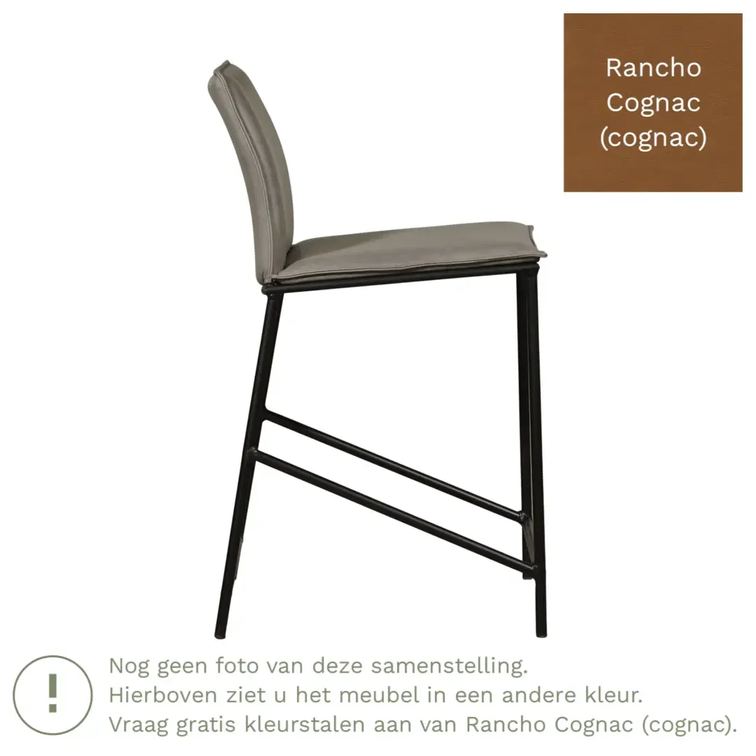 afbeelding van Leren barkruk laag Favor - Rancho Cognac (cognac) - poten staal rond zwart